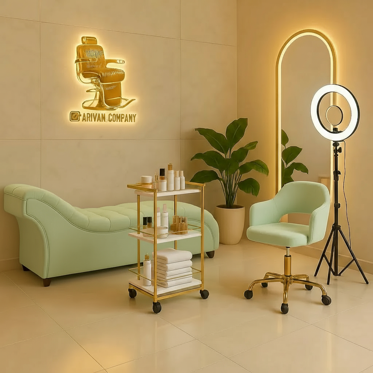 پکیج VIP زیبایی – تخت مژه،صندلی،آینه،ترولی و رینگلایت (پکیج اقتصادی)